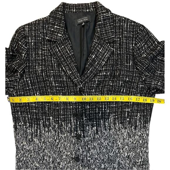 Rickie Freeman Teri Jon Tweed Black White Fringe wool blend Blazer Size 14 - Picture 16 of 16